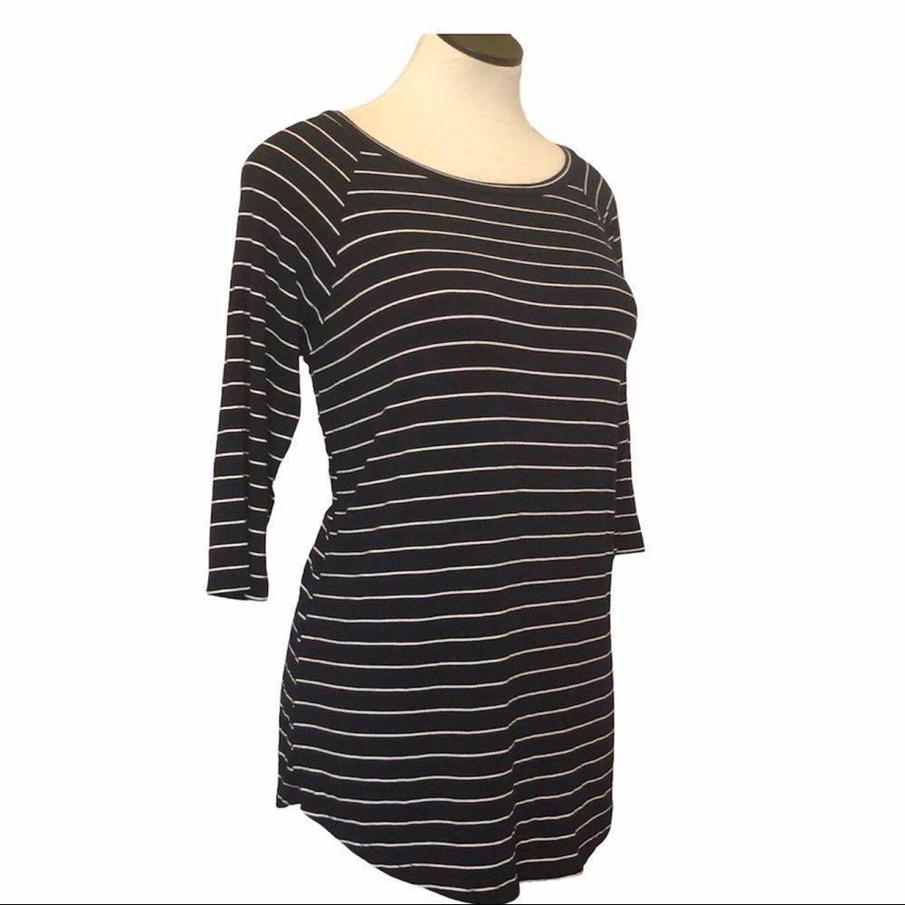 Hawthorne Made in MI SUPER Comfy 3/4 Sleeve Top Black White Stripes Size Large